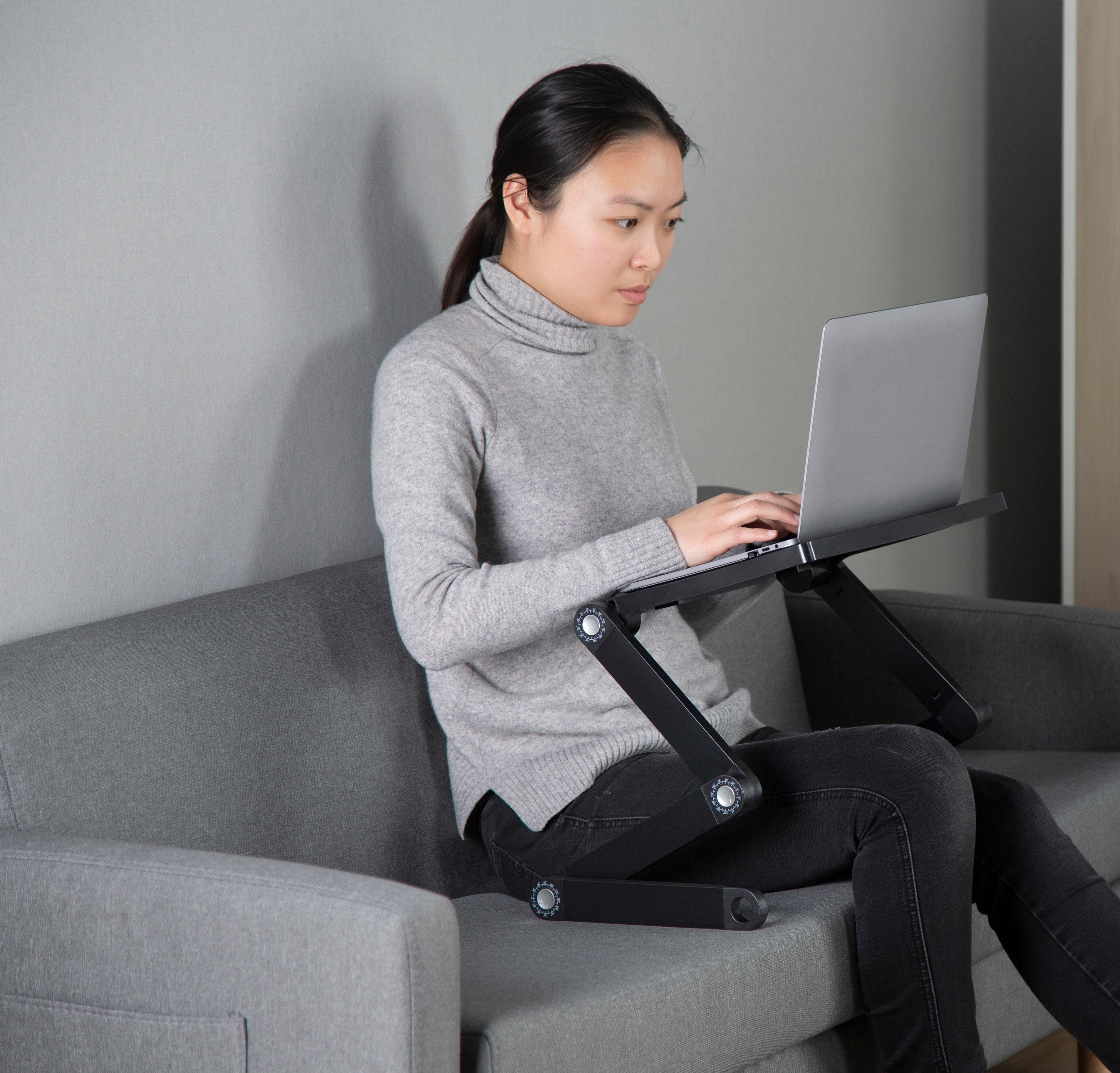 ProperAV Laptop Stand for Bed / Sofa / Desk with Adjustable Legs & Mouse Pad - Black