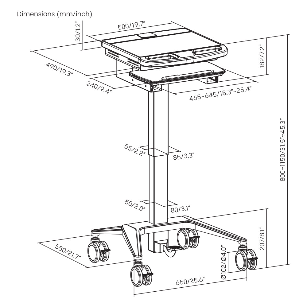 ProperAV Mobile Medical Trolley Cart