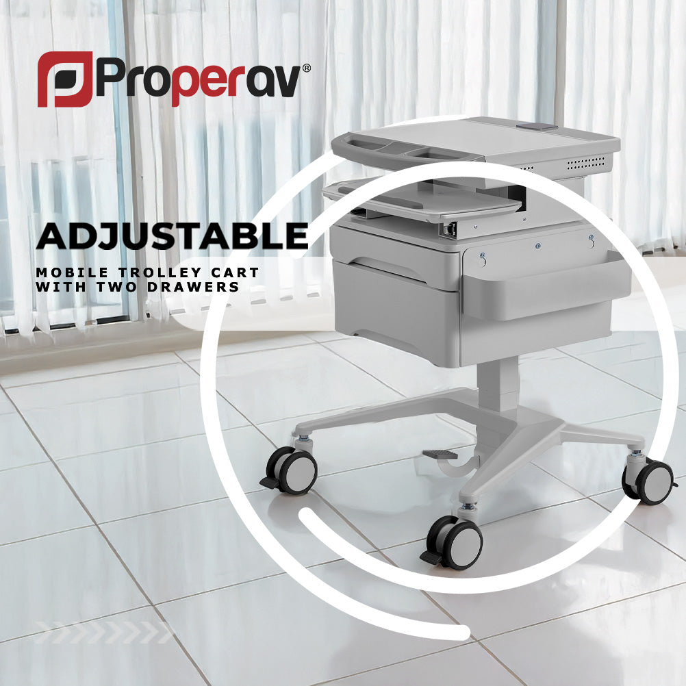 ProperAV Mobile Medical Trolley Cart with Two Drawers