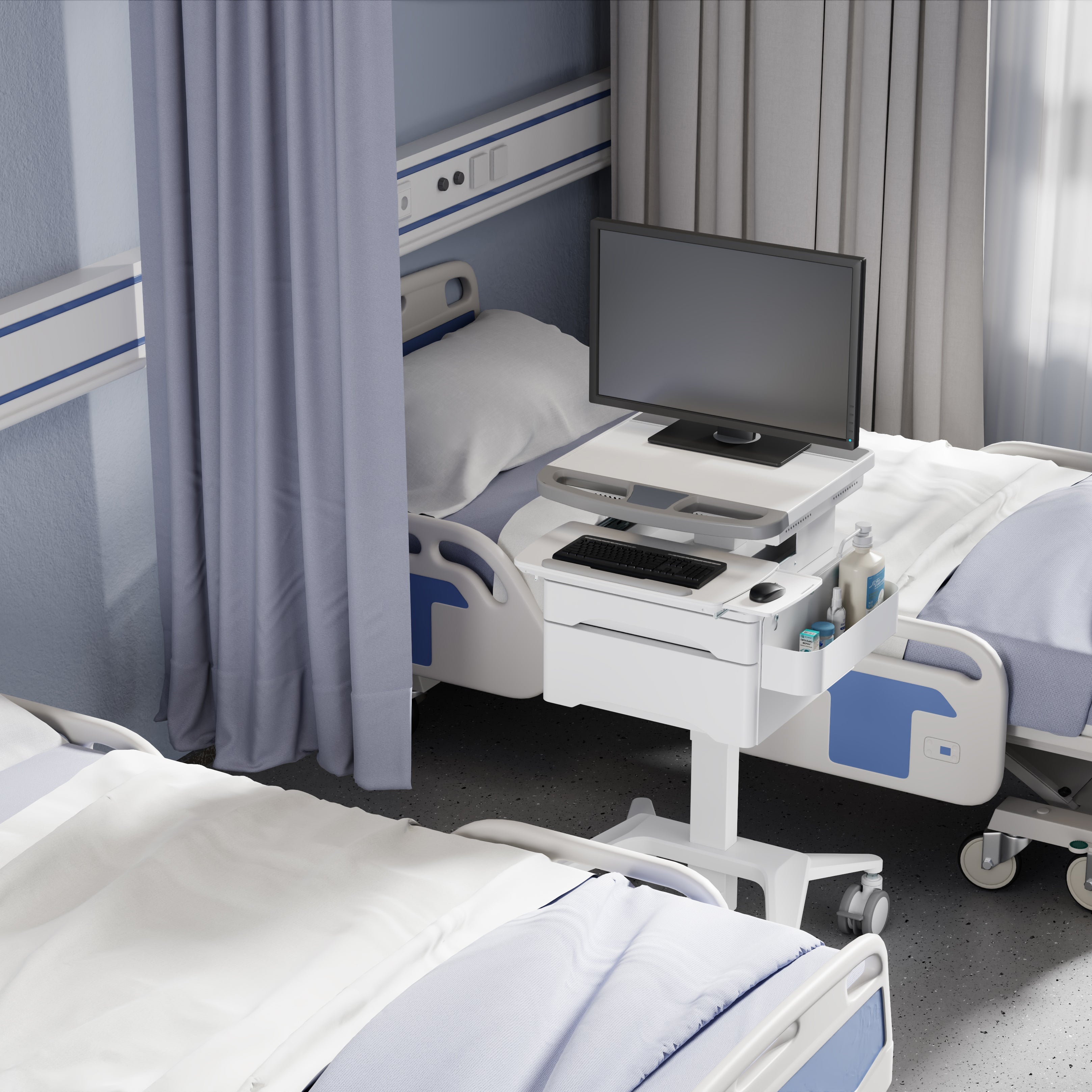 ProperAV Mobile Medical Trolley Cart with Two Drawers