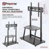 ProperAV Mobile TV Trolley Stand on Wheels for 37" - 100" Screens (150kg Capacity / VESA Max. 800x600)