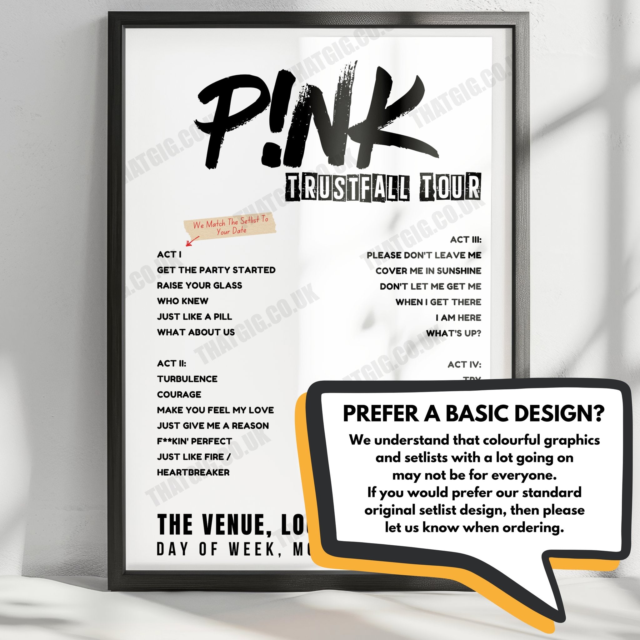 P!nk Setlist Poster - Amerant Bank Arena Sunrise - November 15th, 2023