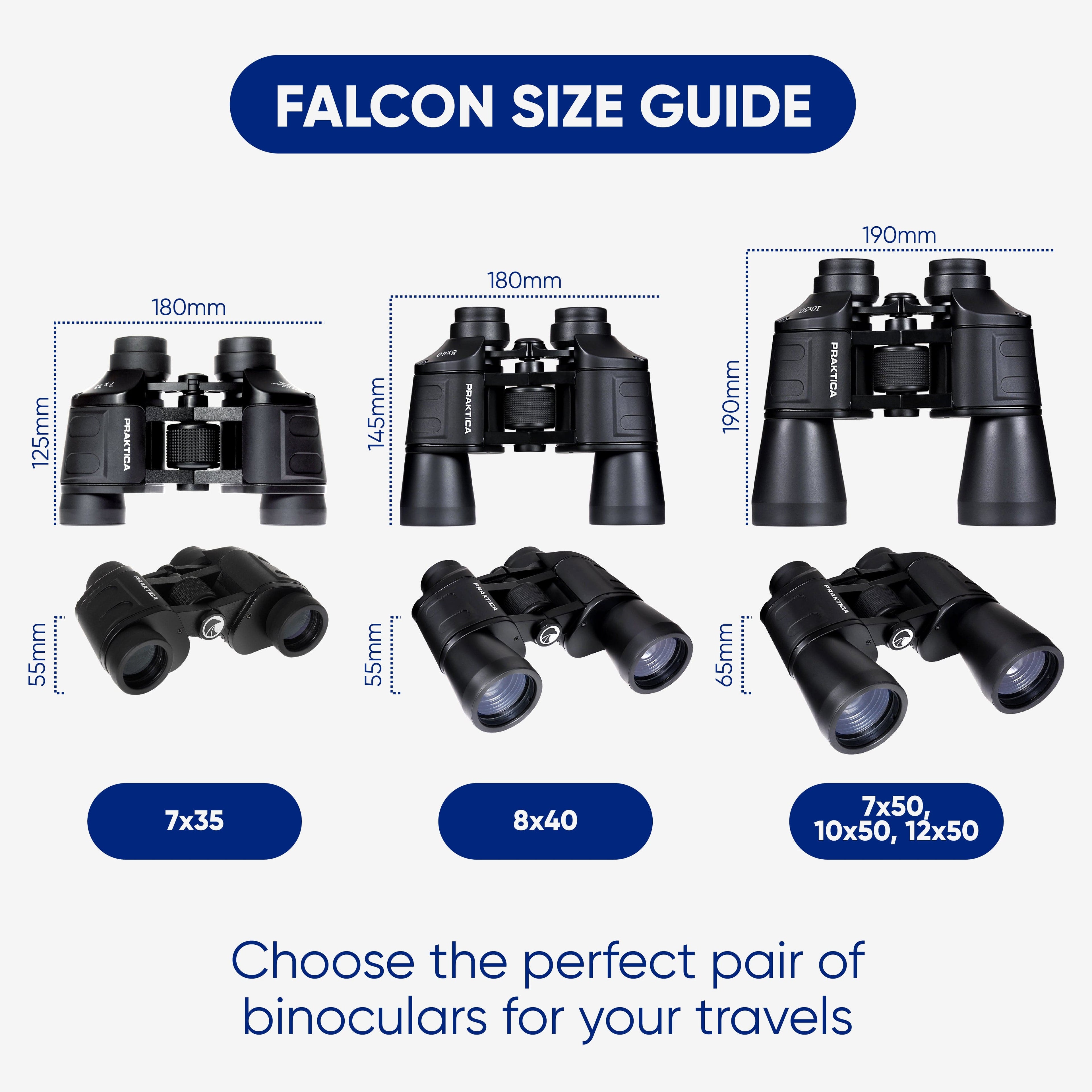 PRAKTICA Falcon 7x35mm Wide Angle Porro Prism Field Binoculars - Black