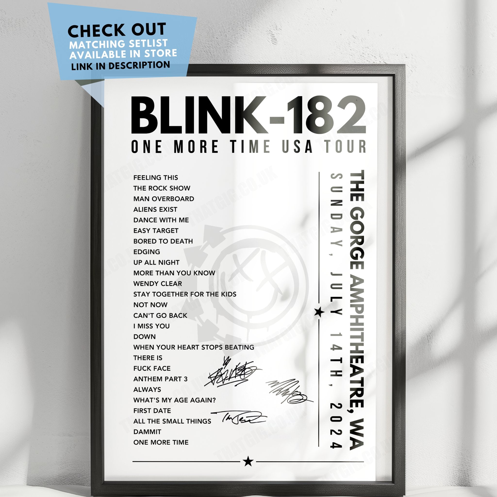 Blink-182 Setlist 11oz Mug - The Gorge Amphitheatre, George - July 14, 2024