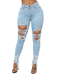 Trendy Hollow Out Solid Women Pencil Jeans