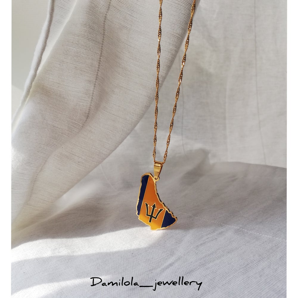 Barbados Flag Map Necklace - Gold/Silver