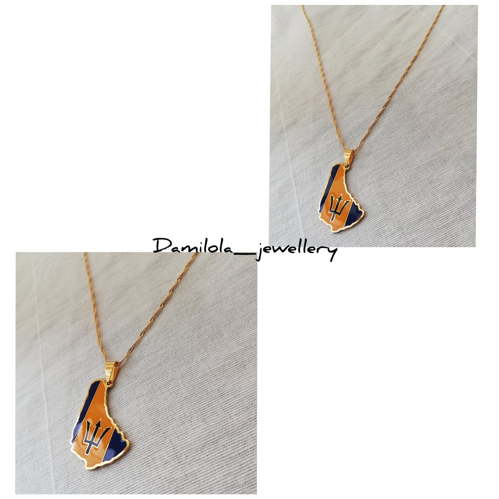 Barbados Flag Map Necklace - Gold/Silver