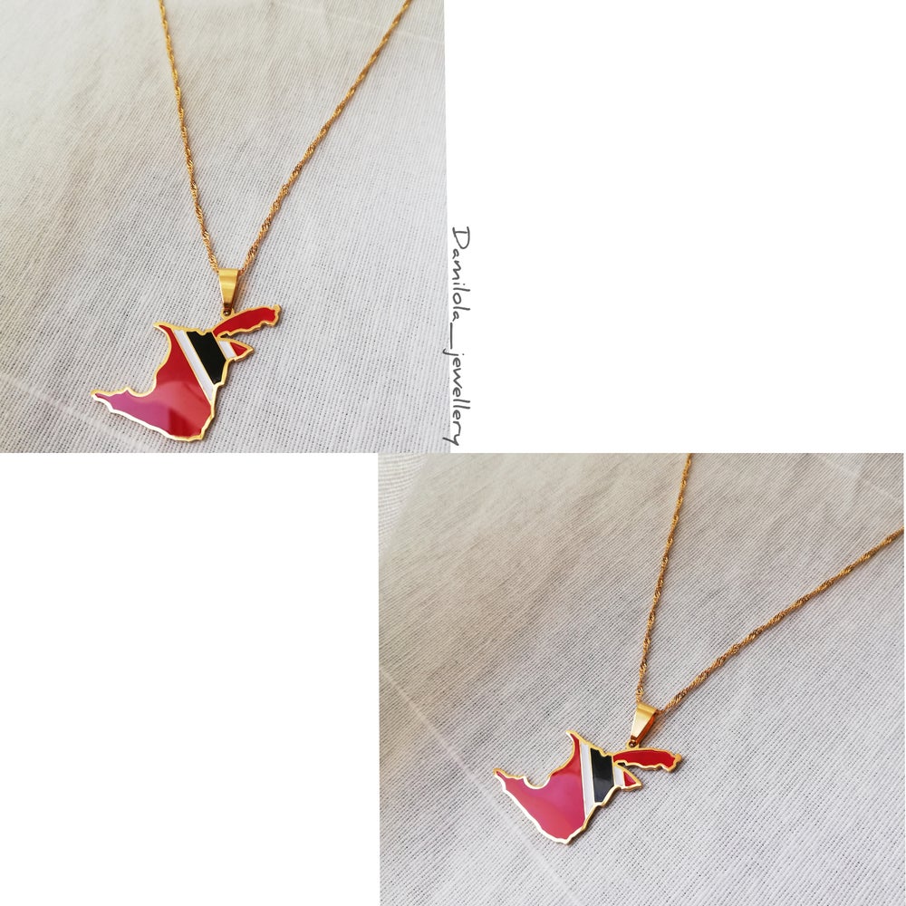 Trinidad Flag Map Necklace - Gold & Silver - ‘Together We Aspire'