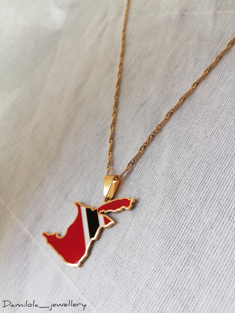 Trinidad Flag Map Necklace - Gold & Silver - ‘Together We Aspire'