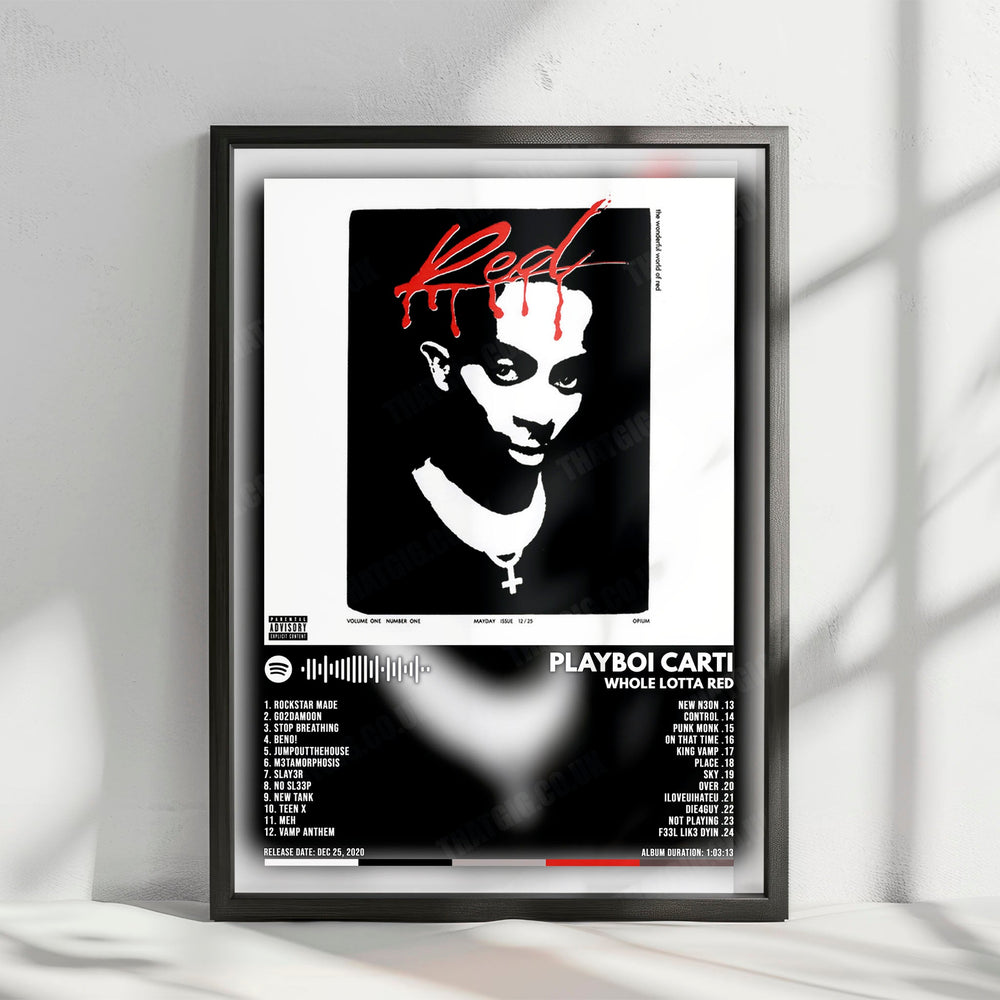 Playboi Carti "Whole Lotta Red" Album Cover Poster - with Complete Tracklist