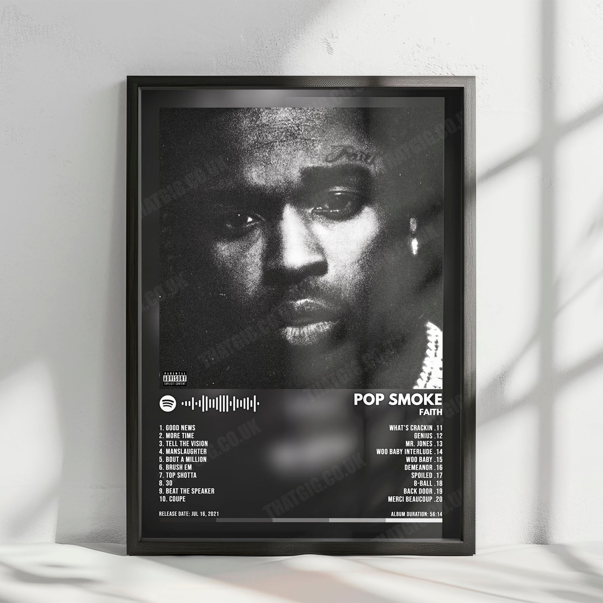 Pop Smoke "Faith" Album Cover Poster - with Complete Tracklist
