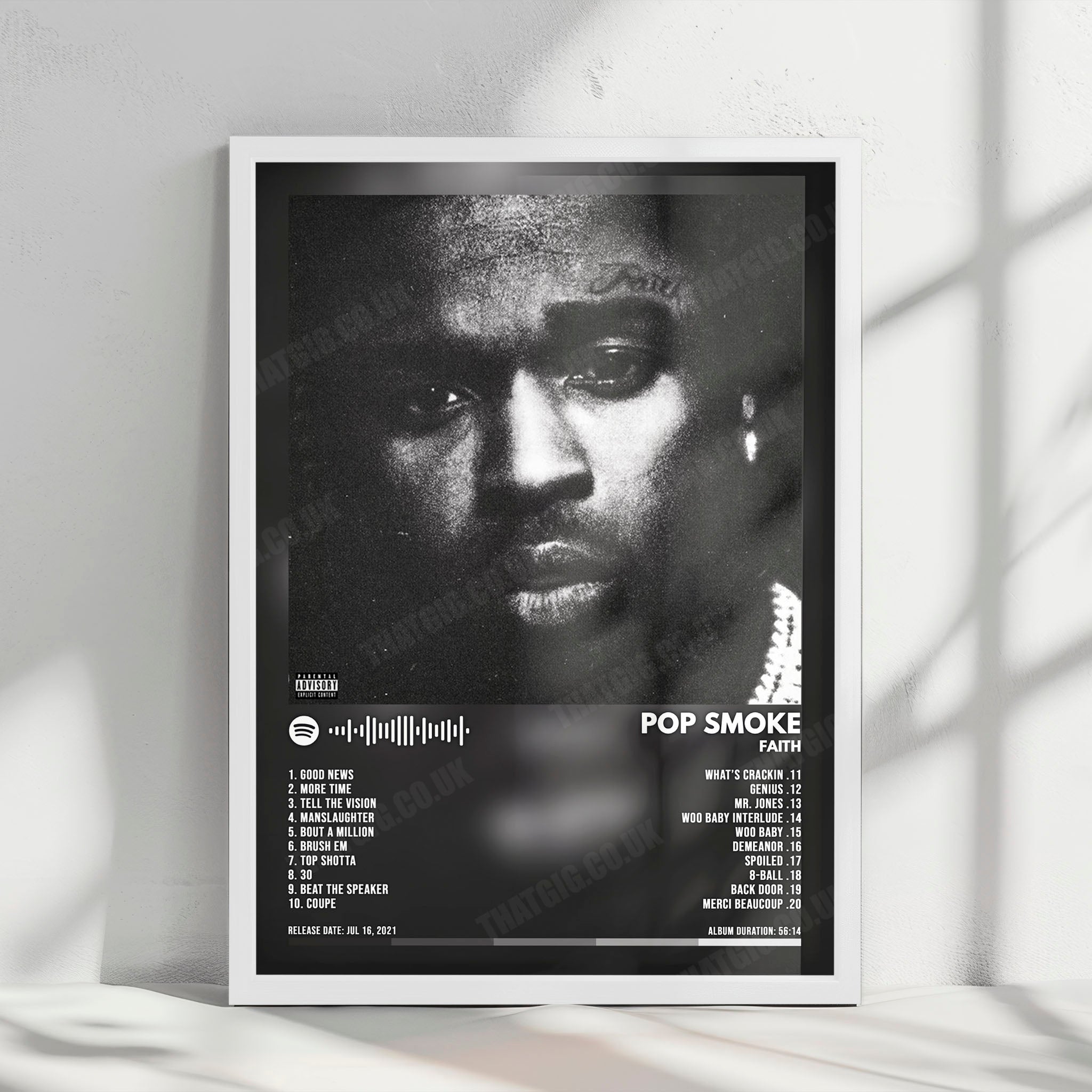 Pop Smoke "Faith" Album Cover Poster - with Complete Tracklist