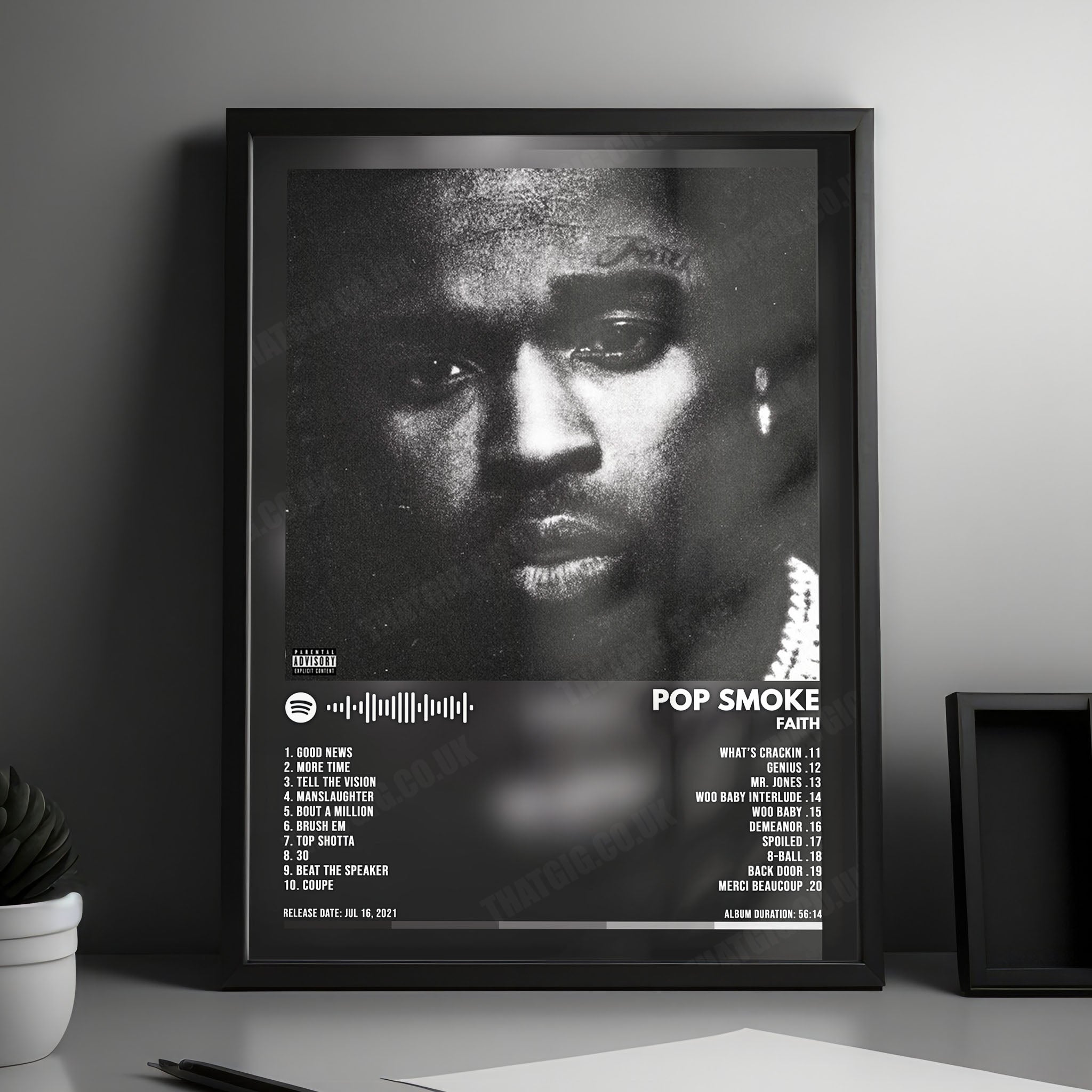 Pop Smoke "Faith" Album Cover Poster - with Complete Tracklist