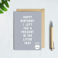 Cheeky Cat Birthday Card - Present In The Litter Tray