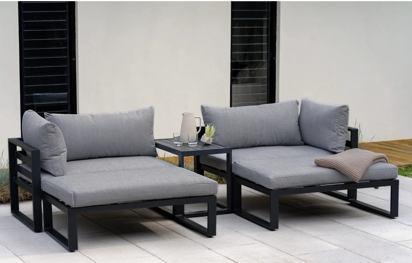 Santorini Grey 4 Seater Modular Aluminium Lounge Set with Side Cushions