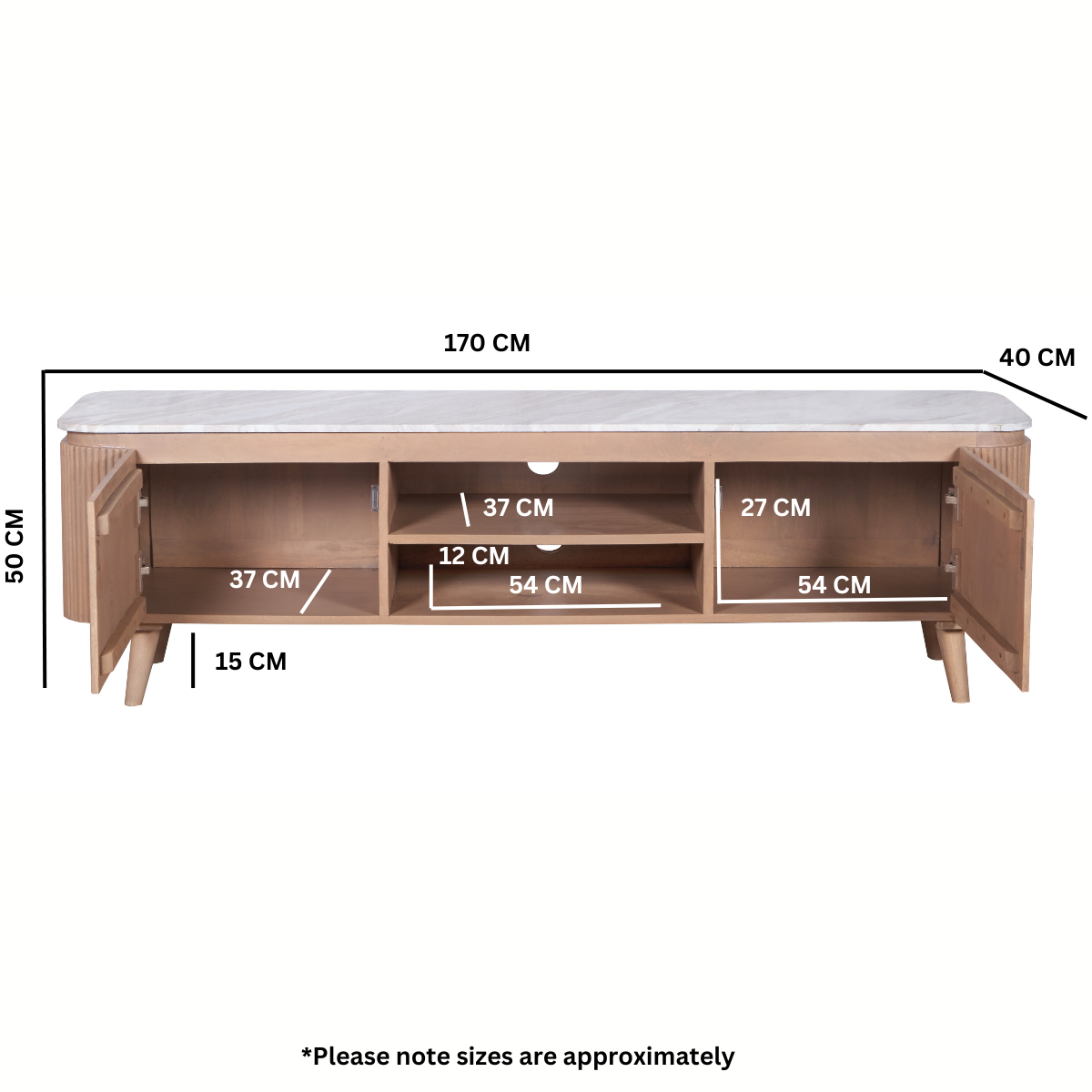 Bundi Natural Marble & Wood Large Tv Cabinet