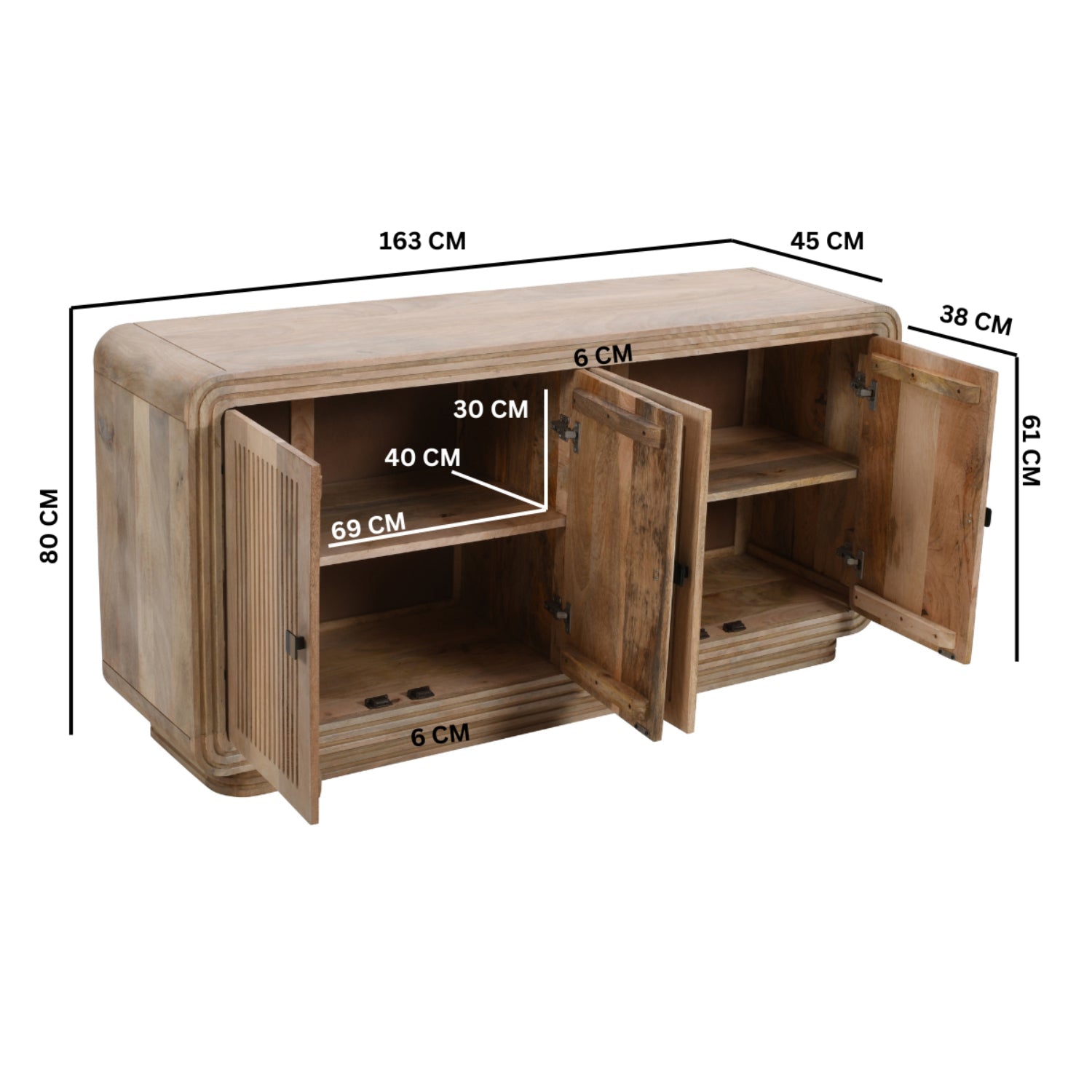 Preston Mango Wood 4 Doors Large Sideboard