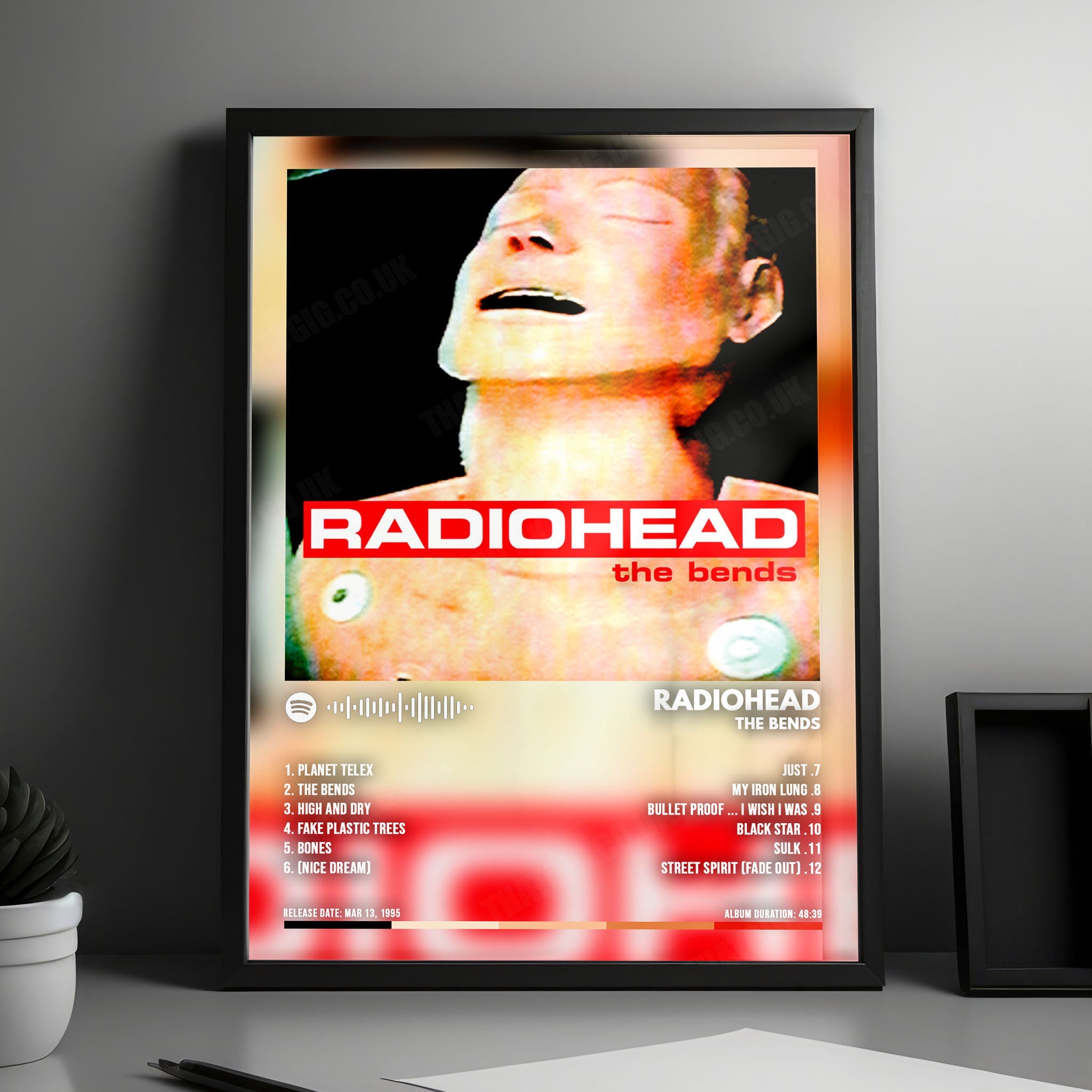 Radiohead "The Bends" Album Cover Poster - with Complete Tracklist