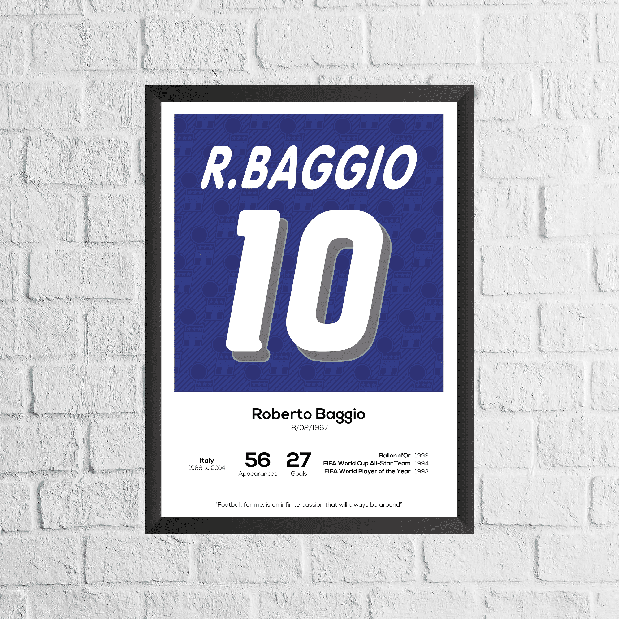Roberto Baggio Italy Legend Stats Print