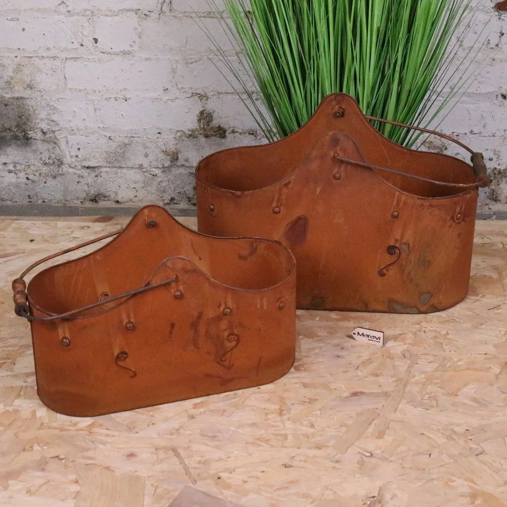 Rohira Rustic Metal Planters Set of 2 - Vintage Charm for Indoor & Outdoor Décor