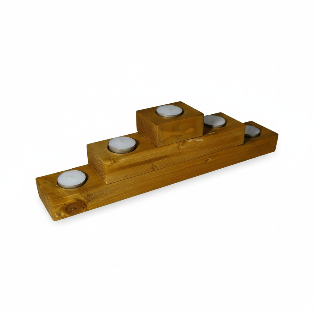 Rustic Wooded 3 tiered candle t-light holder