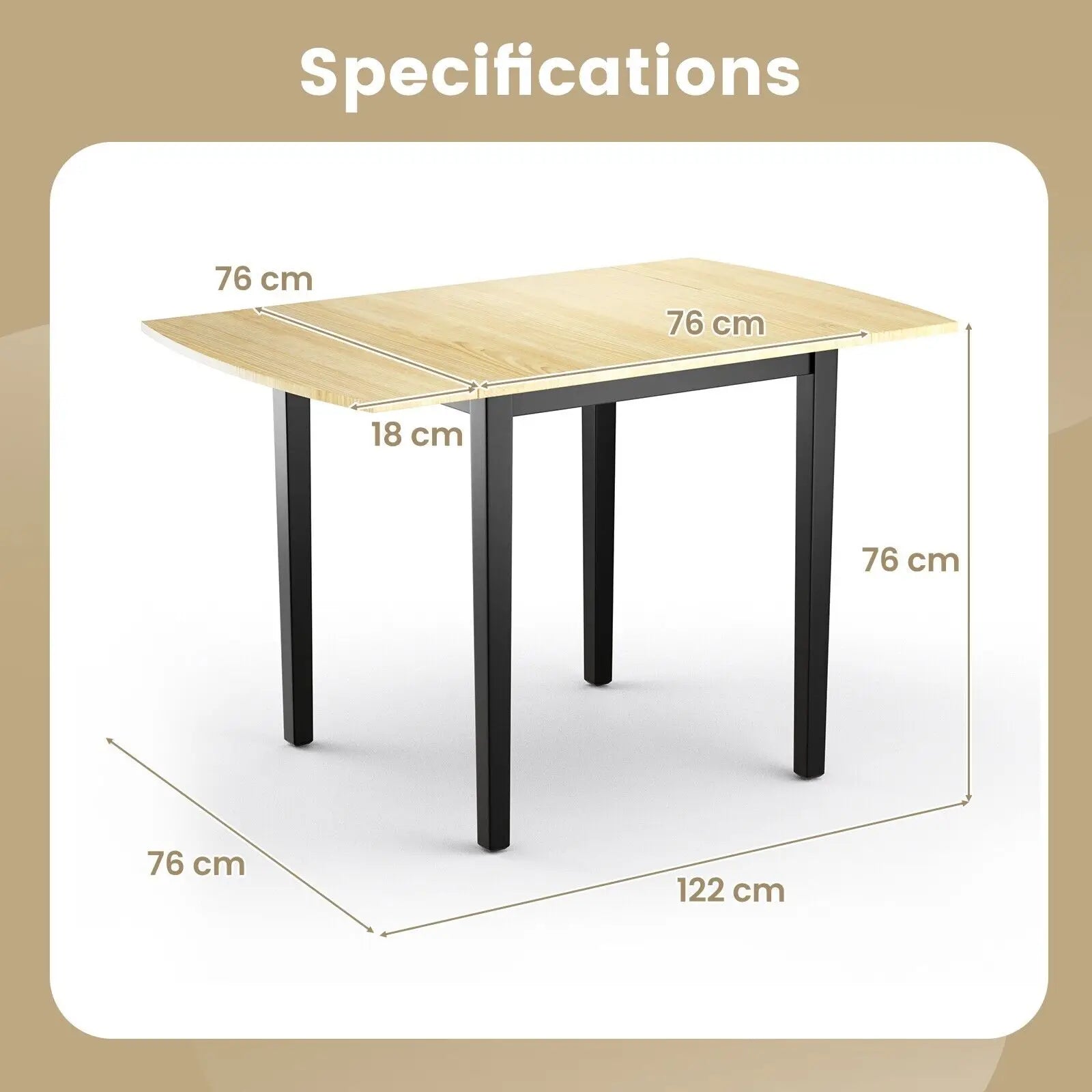 GOFLAME Folding Dining Table Drop Leaf Tables Home Wood Kitchen Table with Foot Pad