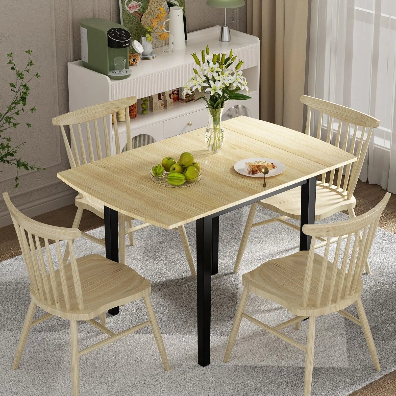 GOFLAME Folding Dining Table Drop Leaf Tables Home Wood Kitchen Table with Foot Pad