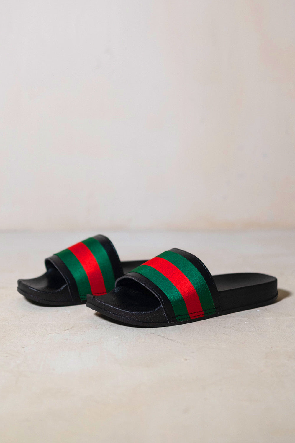 FLORENCE MULTI-STRIPE STRAP SLIDERS IN BLACK