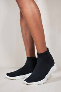 JESSIE CHUNKY SOLE TRAINER WITH KNITTED SOCK IN BLACK
