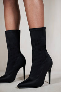 MARIANA MID-CALF HIGH HEEL BOOT WITH KNITTED SOCK IN BLACK