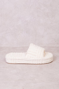 VESPA TERRY TOWEL FABRIC FLATFORM SLIDER IN IVORY CREAM