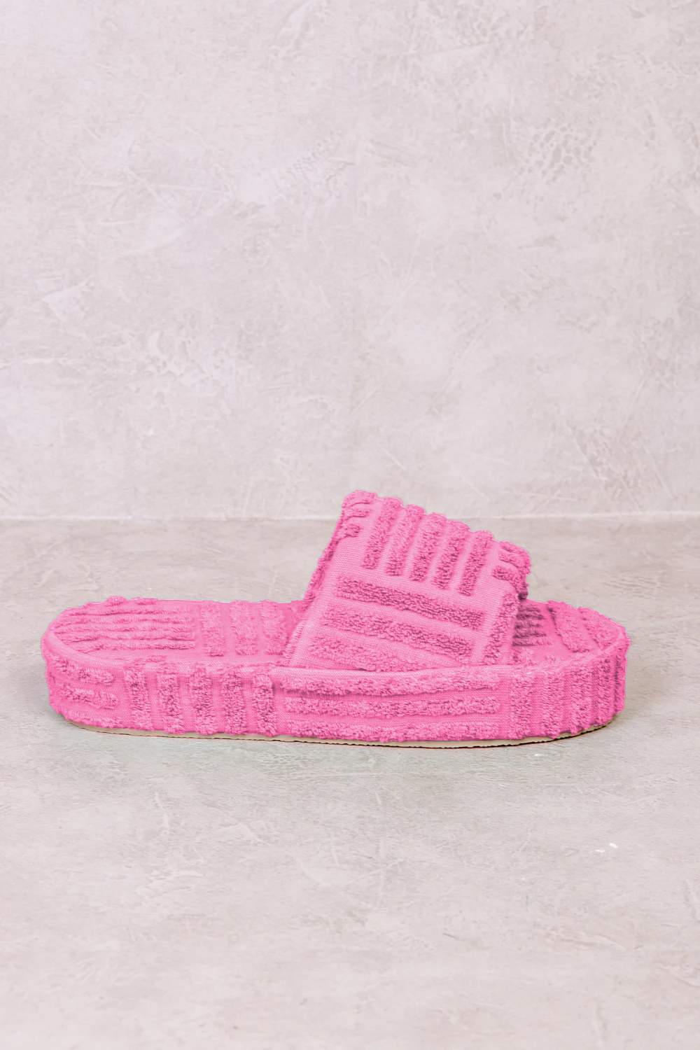 VESPA TERRY TOWEL FABRIC FLATFORM SLIDER IN PINK POP