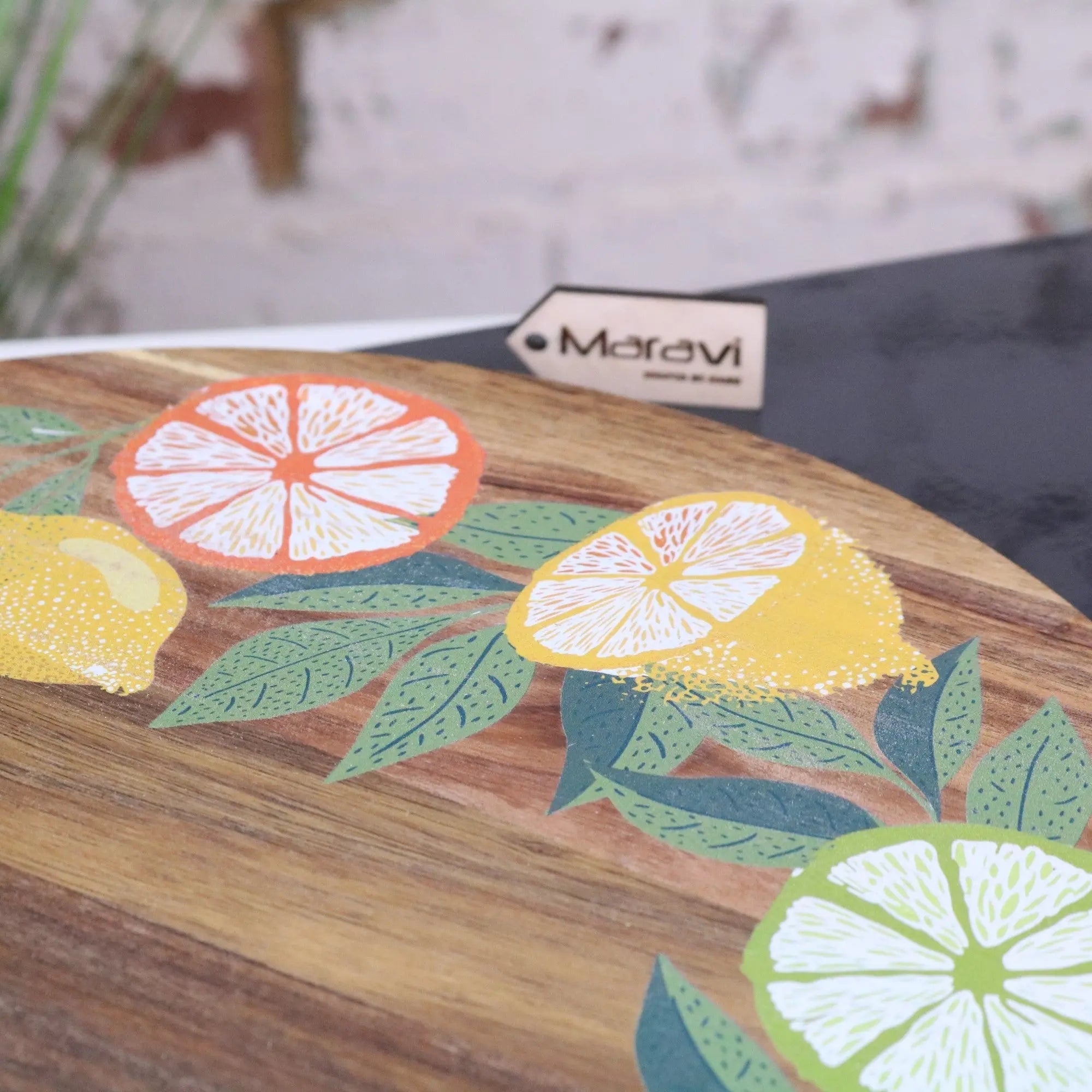 Saitras 35cm Wooden Lazy Susan with Vibrant Citrus Design