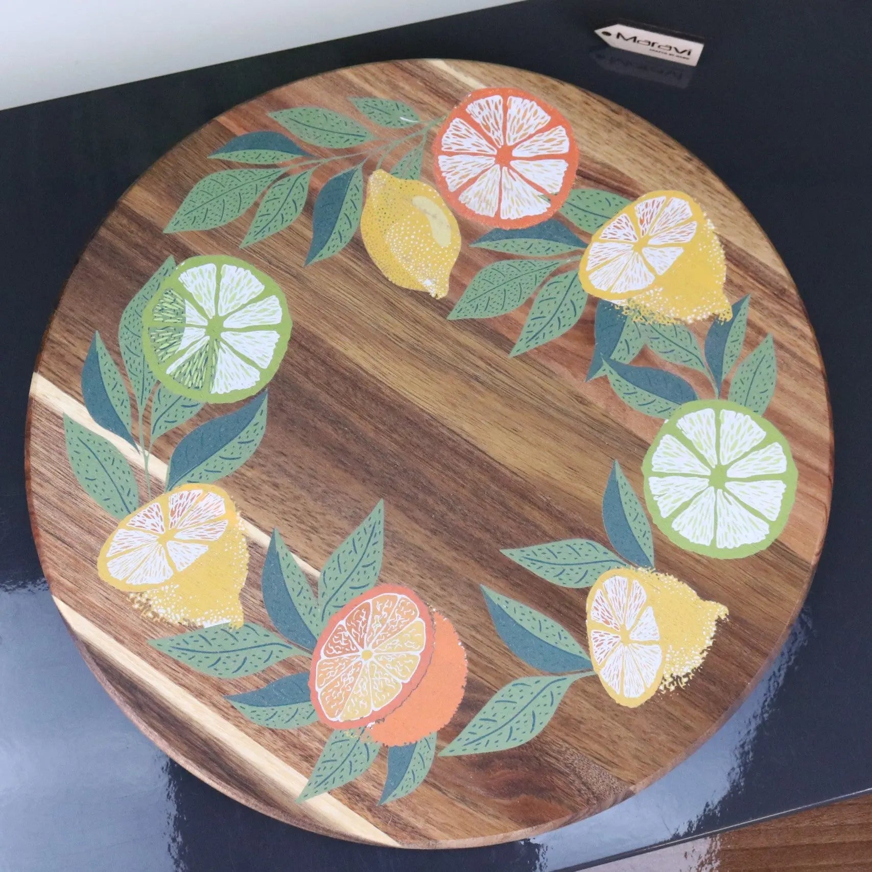 Saitras 35cm Wooden Lazy Susan with Vibrant Citrus Design