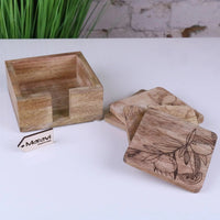 Saitras Mango Wood Coasters Engraved Citrus Design