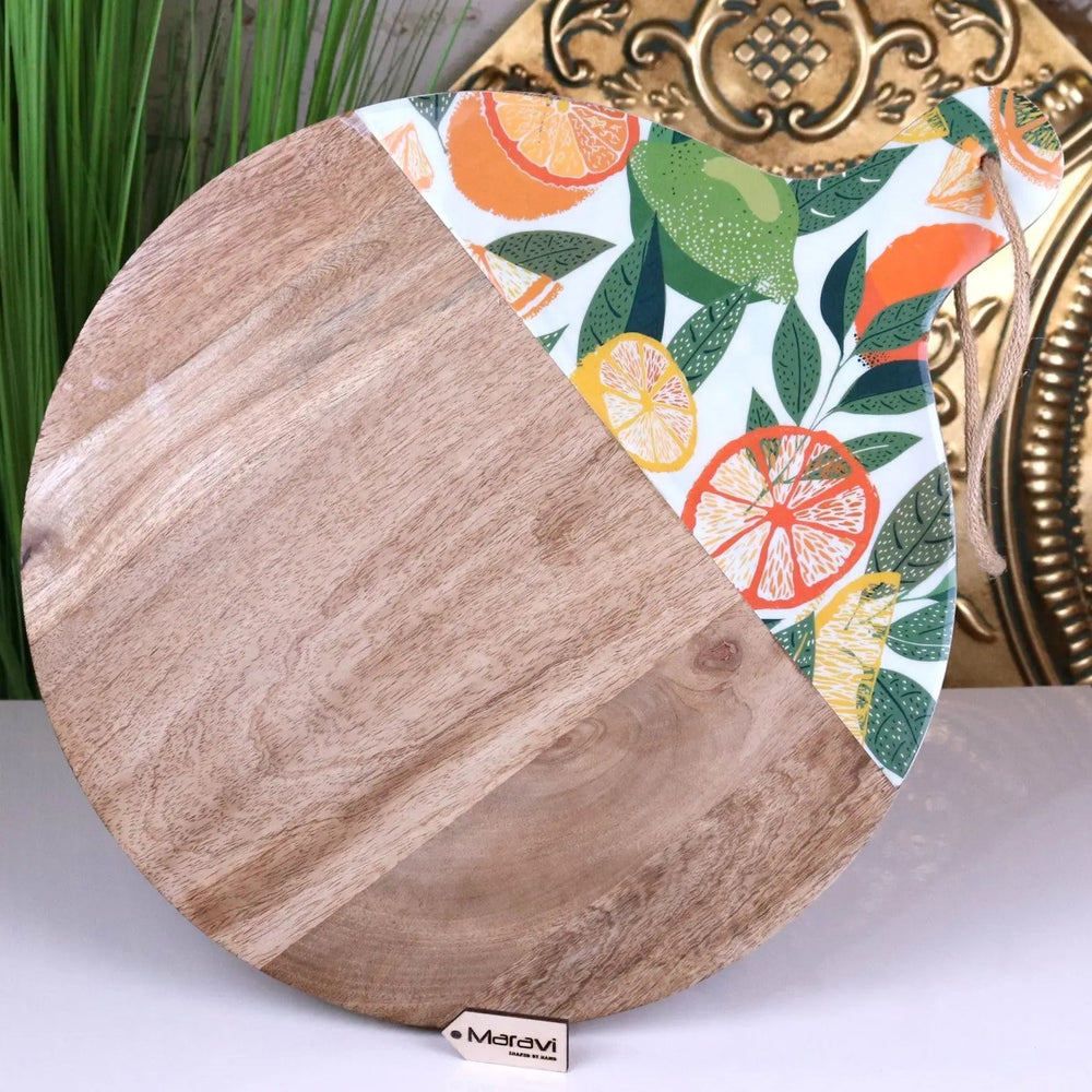 Saitras Enamel Citrus Chopping Board 48cm - Vibrant Mango Wood Design