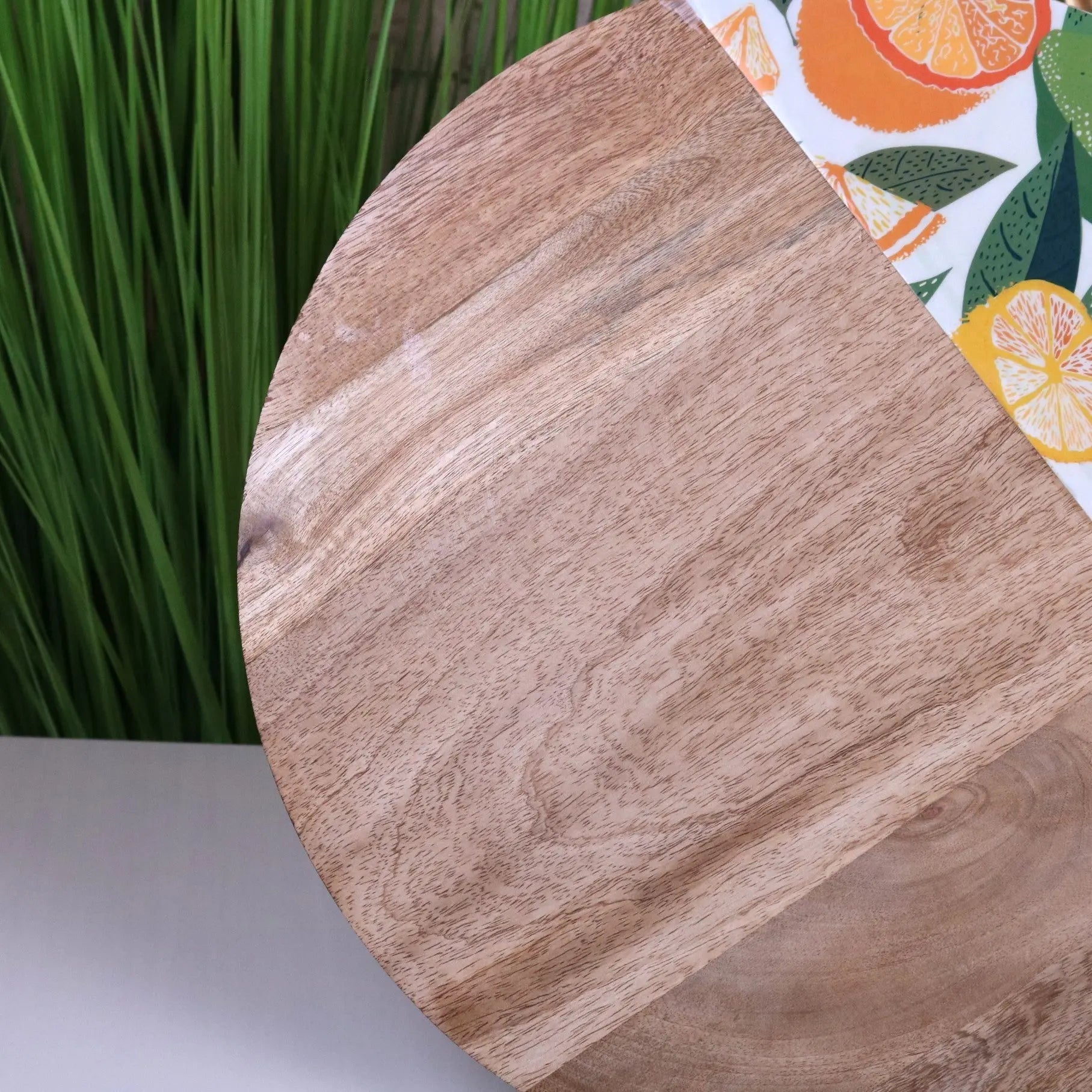Saitras Enamel Citrus Chopping Board 48cm - Vibrant Mango Wood Design