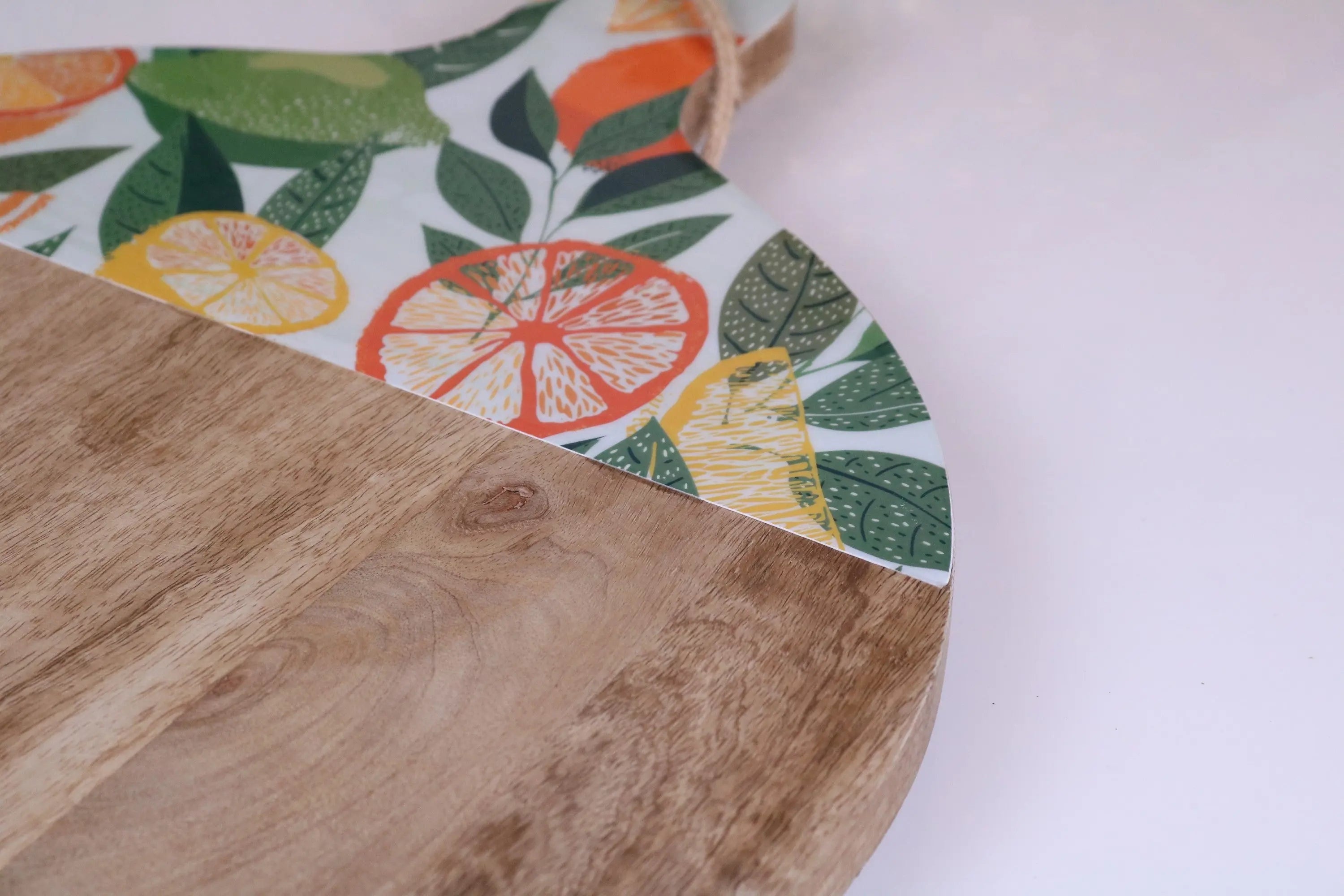 Saitras Enamel Citrus Chopping Board 48cm - Vibrant Mango Wood Design