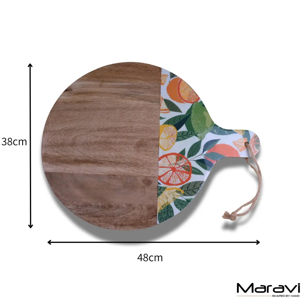 Saitras Enamel Citrus Chopping Board 48cm - Vibrant Mango Wood Design
