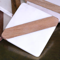 Salya White Marble and Wood Luxury Coasters