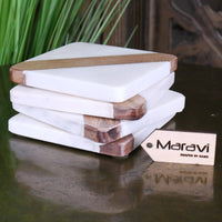 Salya White Marble and Wood Luxury Coasters
