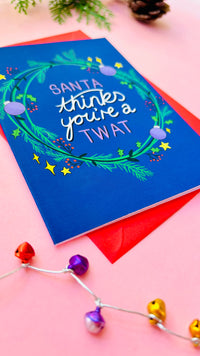 ‘Santa thinks you’re a t**t’ alternative illustrated Christmas card.
