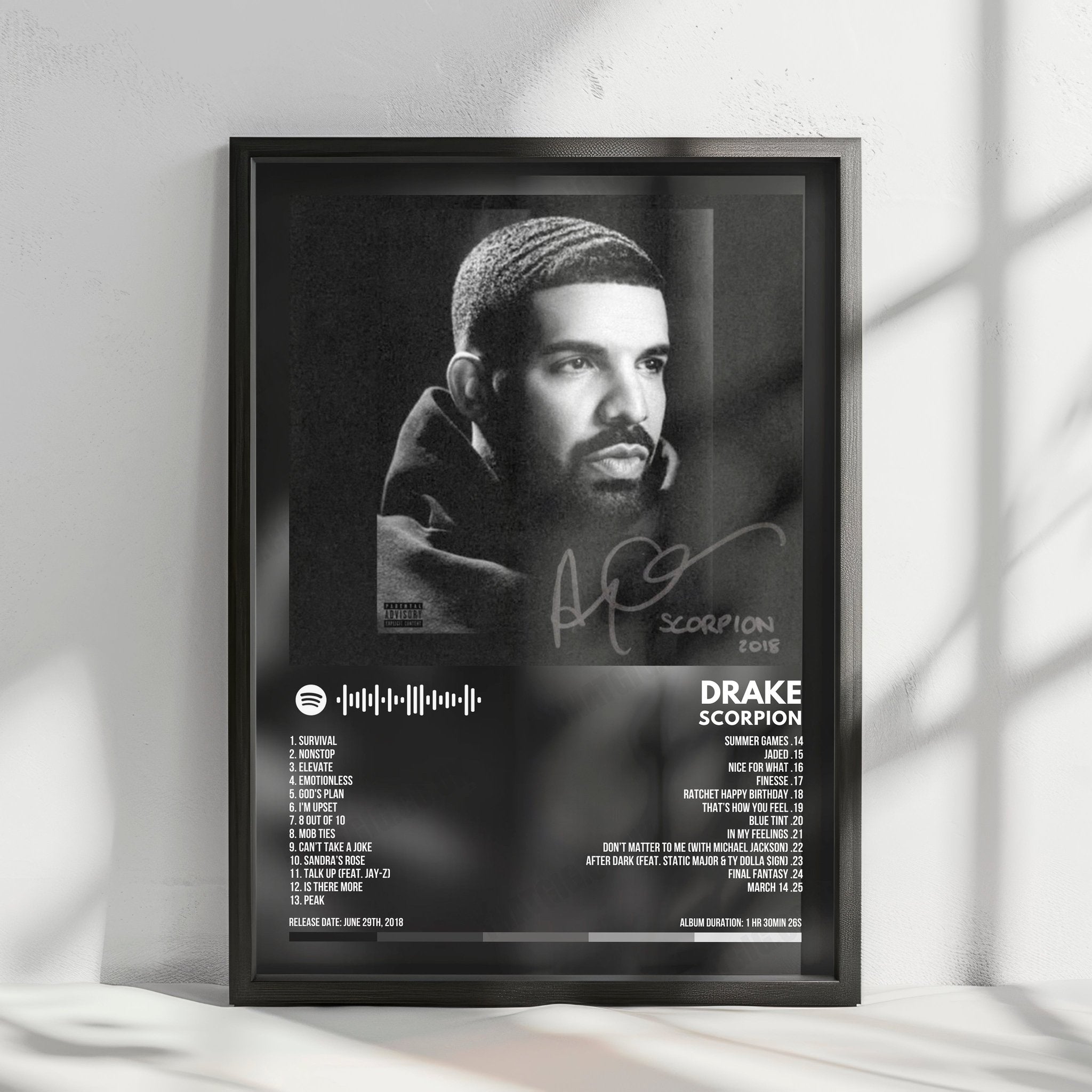 Drake "Scorpion" Album Cover Poster - with Complete Tracklist