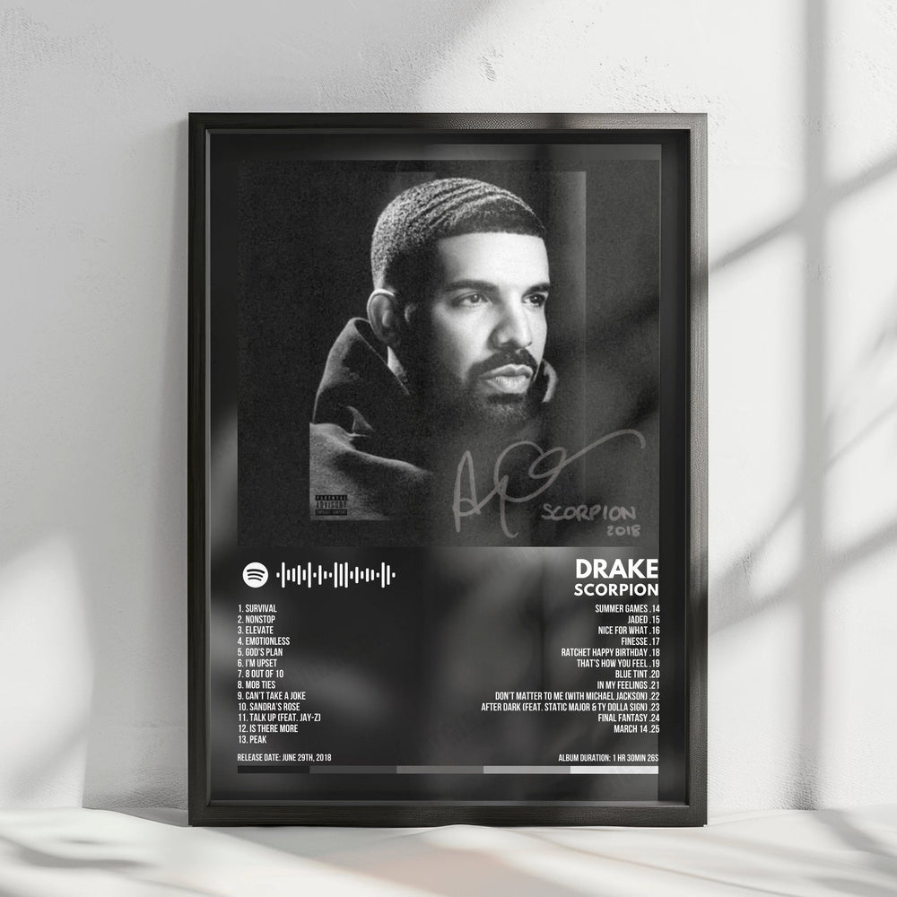 Drake "Scorpion" Album Cover Poster - with Complete Tracklist