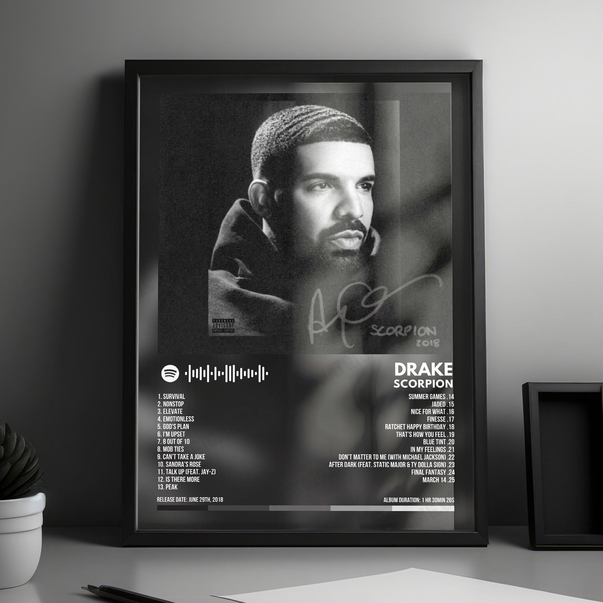 Drake "Scorpion" Album Cover Poster - with Complete Tracklist