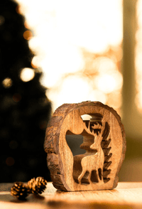 Wooden Reindeer Xmas Ornament