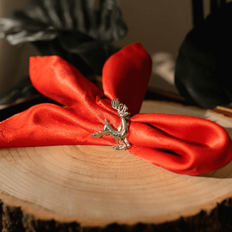 Set of 4 Silver Christmas Stag Napkin Rings