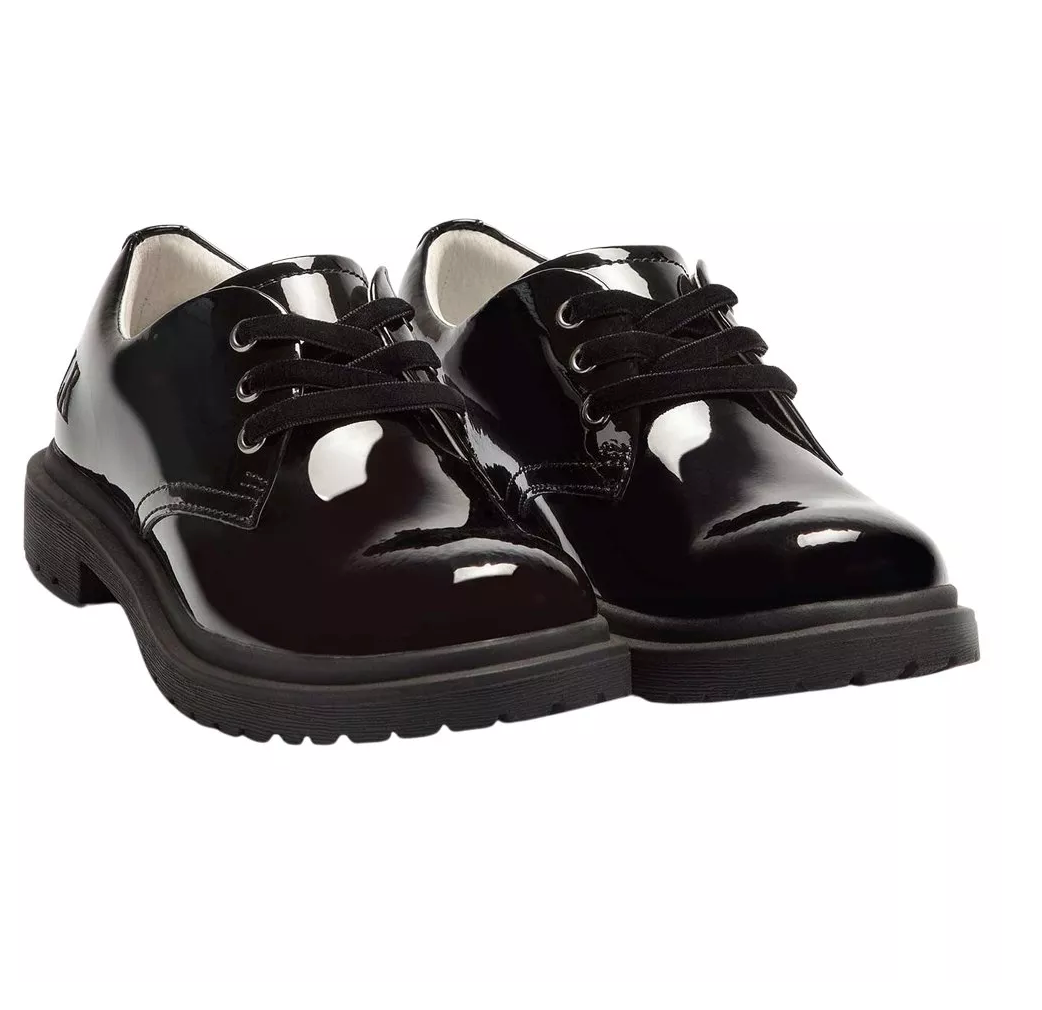 Miss LK  by Lelli Kelly Older Girls Elaine Black Patent Lace Up Girls School Shoes