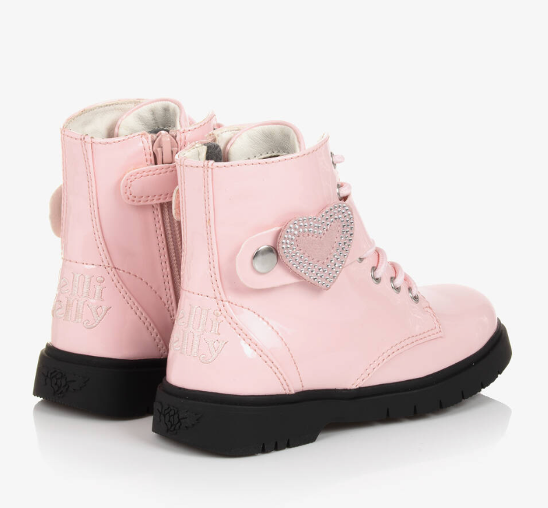 Lelli Kelly Pink Patent Winter Boots Diamante Stella Heart Girls