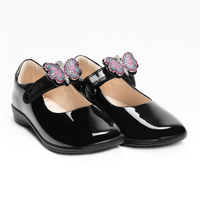 Lelli Kelly Girls Luna 2 With Detachable Butterfly School Shoe F &  G Fitting - Black Patent